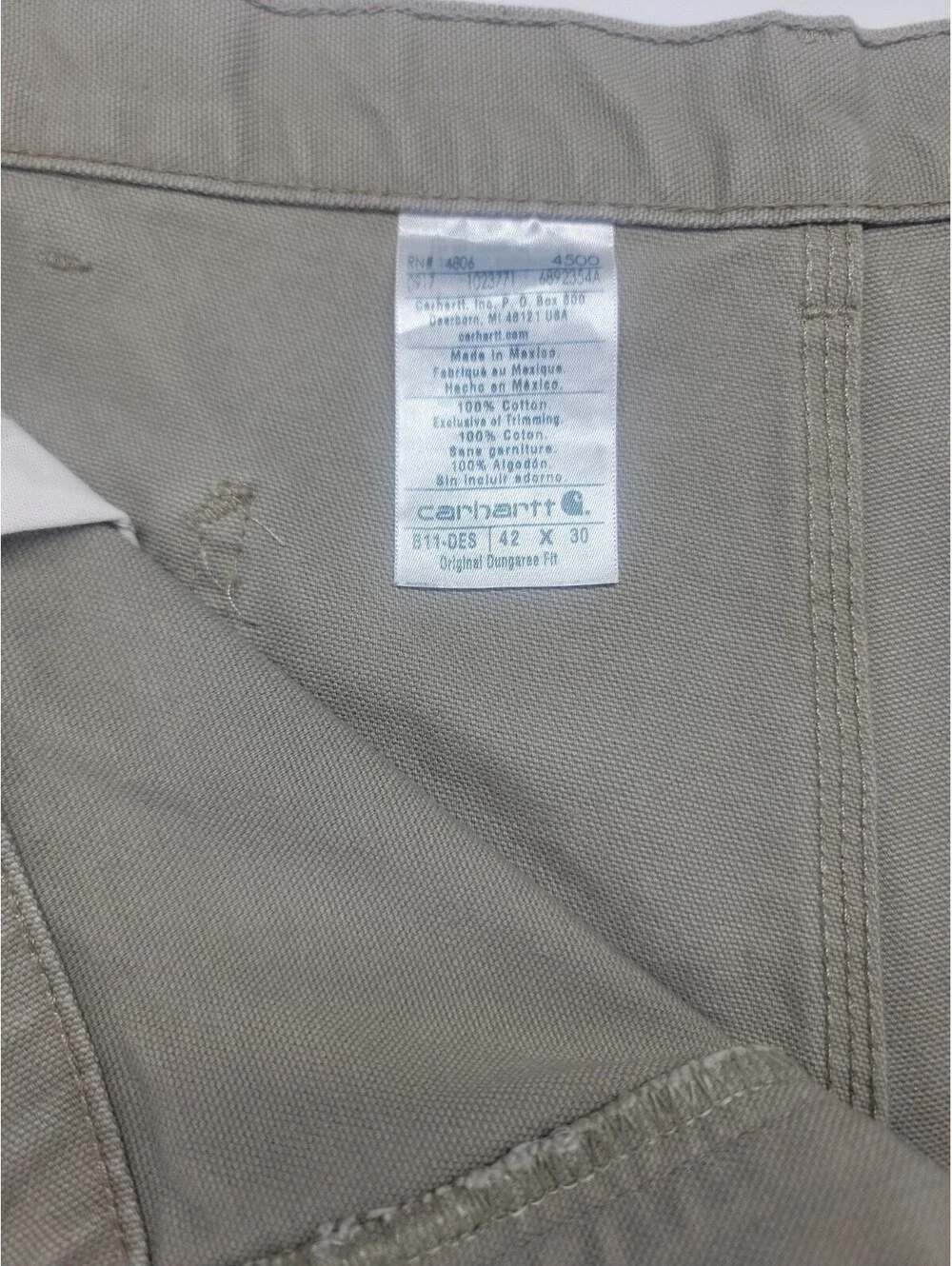 Carhartt Mens B11 DES Mens Canvas Duck Carpenter Pants 42x30 Beige
